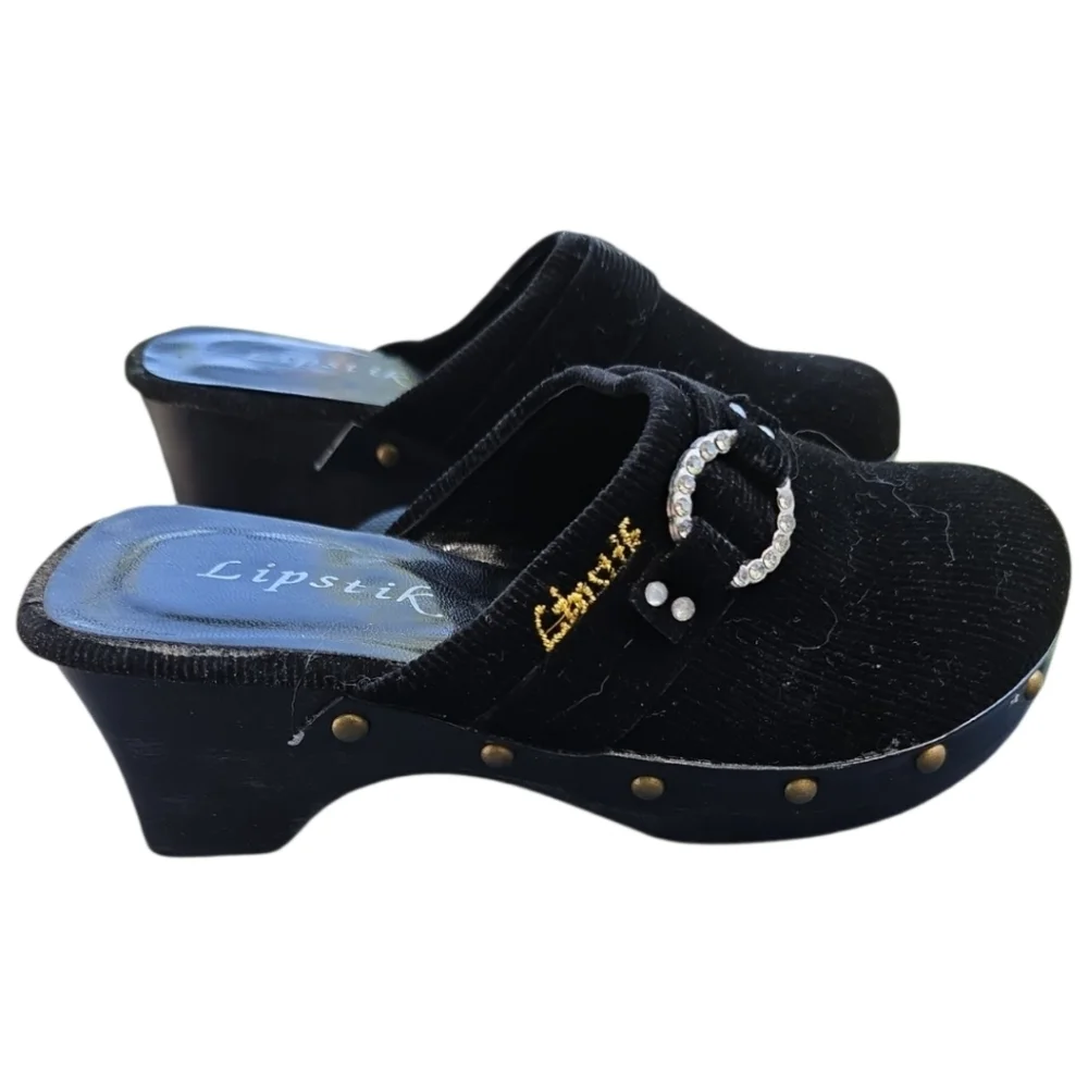 Lipstik By Madonna Black Corduroy Vintage Clogs Girl Size 12.5/ EU 30 New In Box